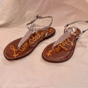 Sam Edelman Metallic Silver T-Strap Sandals